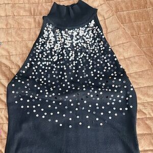 White House Black Market Black Sweater with Silver Sequins